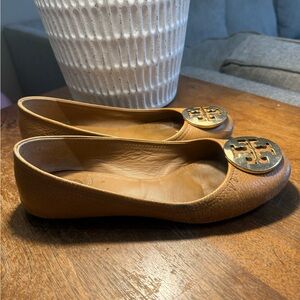 Tory Burch Brown Leather Flats with Gold Logo